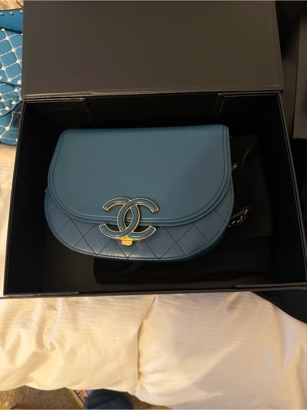 CHANEL Small Coco Curve Flap Bag - Teal/Deep Blue with Gold Hardware